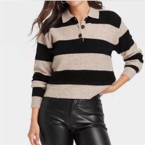 Rugby Polo Stripe Collared Knit Sweater Black & Tan Rails Paxton Revolve Inspo L
